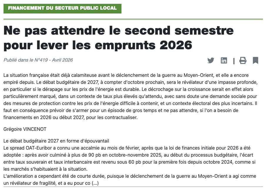 Couverture — Actualité des marchés financiers et de la dette locale