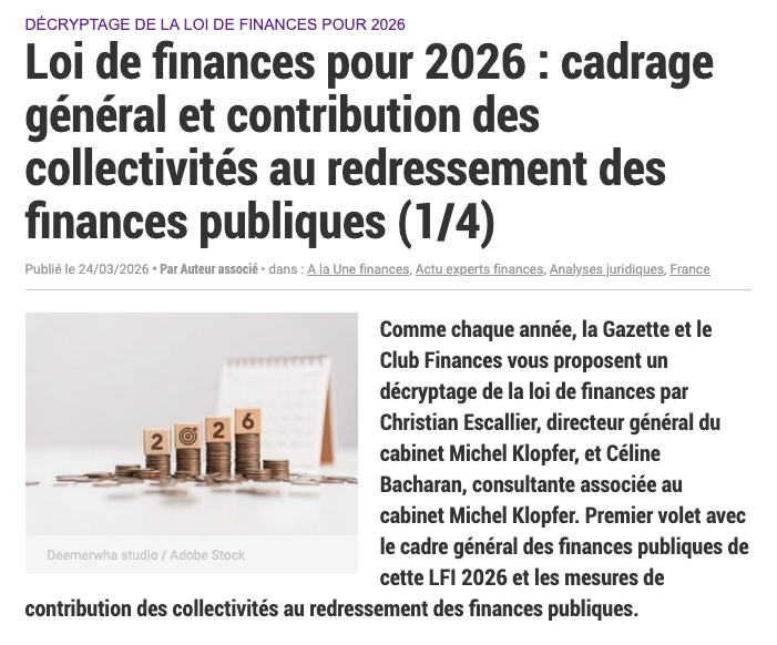 Couverture — PLF 2026 : ce que les collectivités doivent anticiper